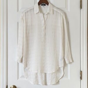 BDG Textured Linen Blend Collared Henley Long Sleeve Tunic Top Ivory Beige XS